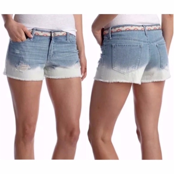 Jessica Simpson Blue Dip Dye Fray Ace Denim Shorts - Picture 2 of 8